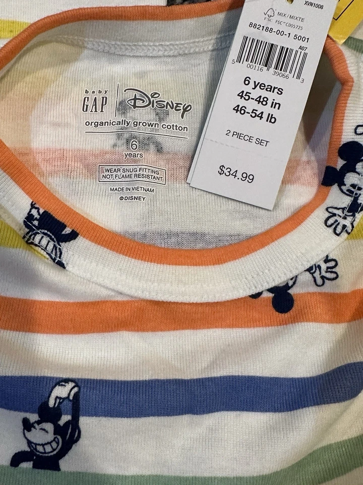 Novo Conjunto Adorável Baby Gap × Disney Mickey Mouse 100% Algodão Orgânico PJ Tamanho 6 - Imagem 4 de 4