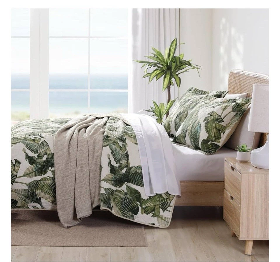 Tommy Bahama 3 шт. King Fiesta ладони зеленый хлопок лоскутное одеяло комплект король - Изображение 4 из 4