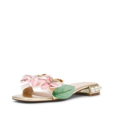 Betsey Johnson Women's Rosia Slide Sandal, Light Gold, 7.5