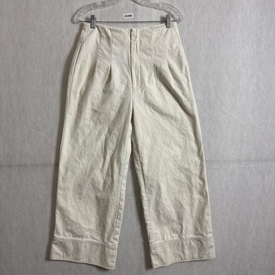 Anthropologie Find Me Now Women's 4 Ivory Cotton High Rise Wide Leg Pleated Pant