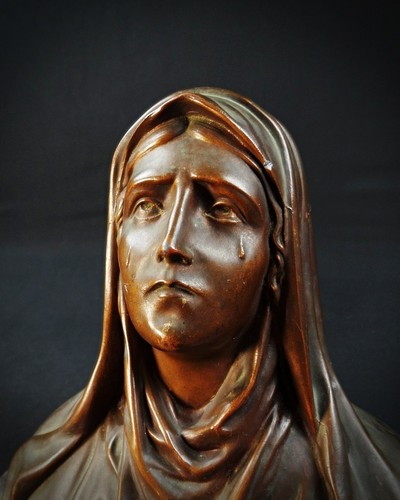 Oscar Ruffony (1874-1946) Büste Jungfrau Maria Tränenregel auf Marmor Art Dé - Bild 3 von 12