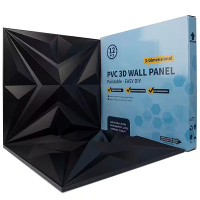 19.7 In. X 19.7 In. 32 Sq. Ft. Black PVC 3D Wall Panel Star Textured for Interio