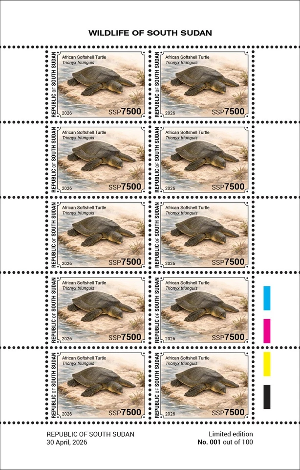 SOUTH SUDAN 2026 MS10V SHEETLET 10V - WILDLIFE - TURTLE TURTLES REPTILES - MNH - Image 1 of 1