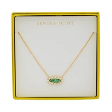 Kendra Scott Eva Framed Pendant Necklace - Teal Glass Over Green
