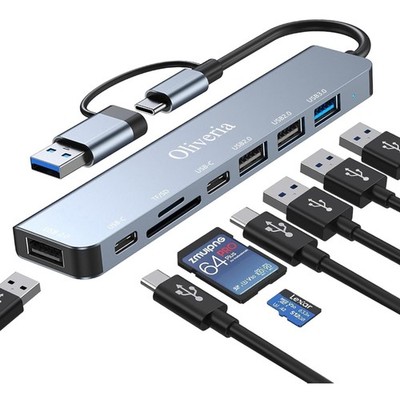 USB C Hub, 8-in-2 Multifunktions-Adapter, SD/TF Kartenleser, USB 3.0, USB-C