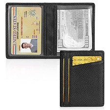 Slim Minimalist Wallet - Premium Leather RFID Blocking Front Pocket Black