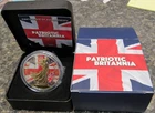 2016 Great Britain Britannia, Gold Gilded & Flag Colorized 1 Oz .999 Silver Coin