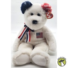 Ty Beanie Buddies America the Bear White with American Flag Patch Plush 2002