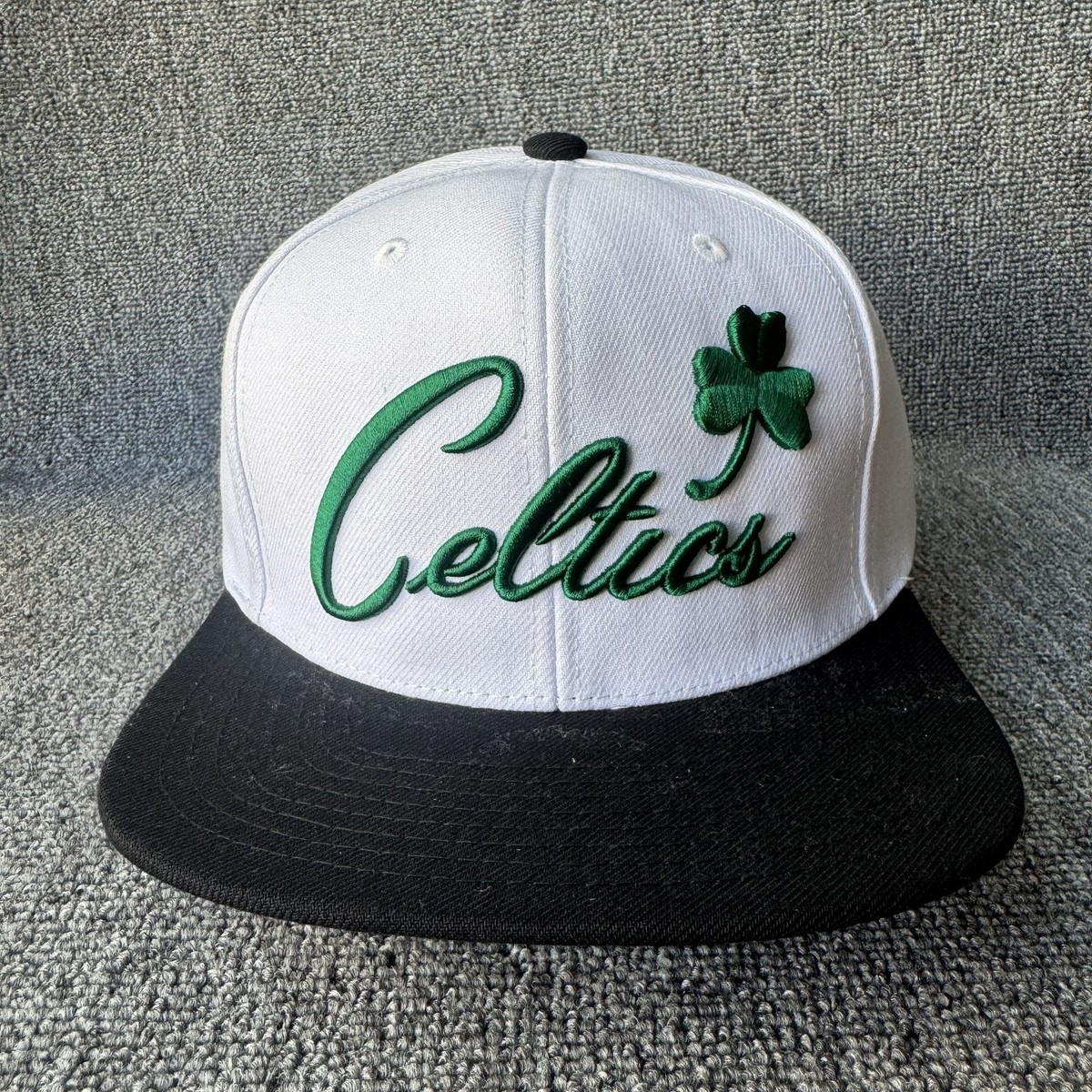 Mitchell & Ness Celtics Script Snapback Cap Hat White Black Green