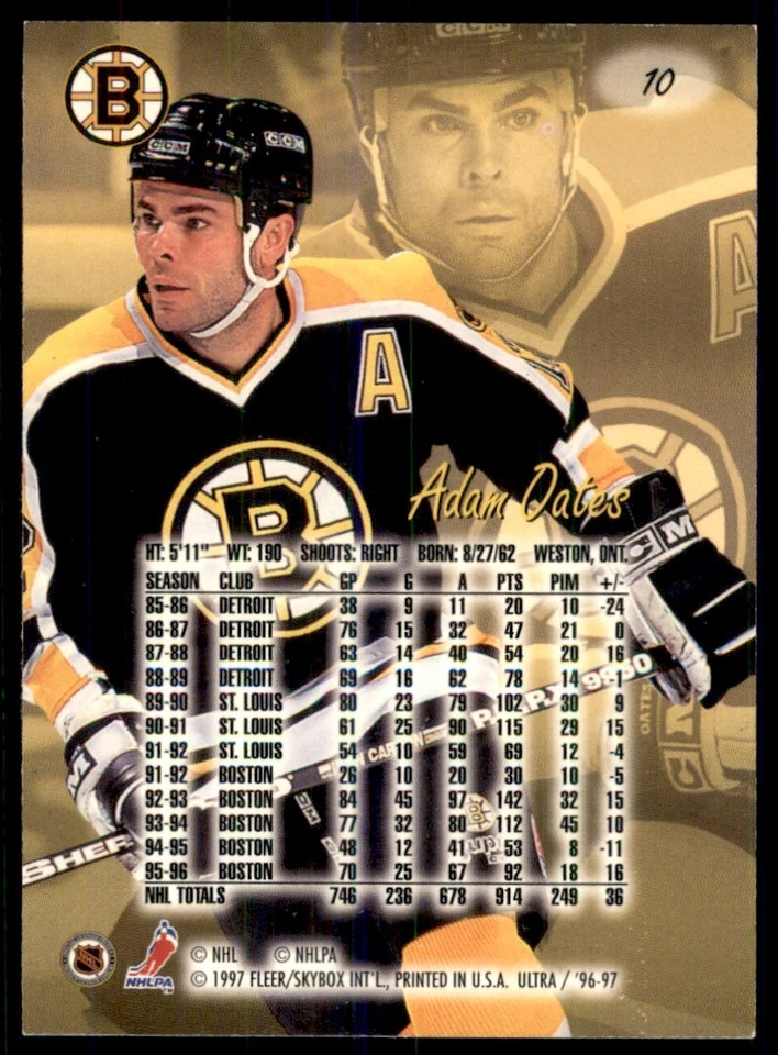 1996-97 Fleer Ultra Adam Oates Boston Bruins #10 - Image 2 of 2