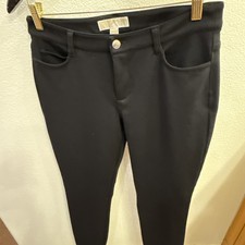 MICHAEL Michael Kors Women's Black Pants Logo Button Flat Front Polyester Blend
