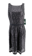 Lauren Ralph Lauren Dress Womens 12 Black Metallic Sleeveless Formal Party New