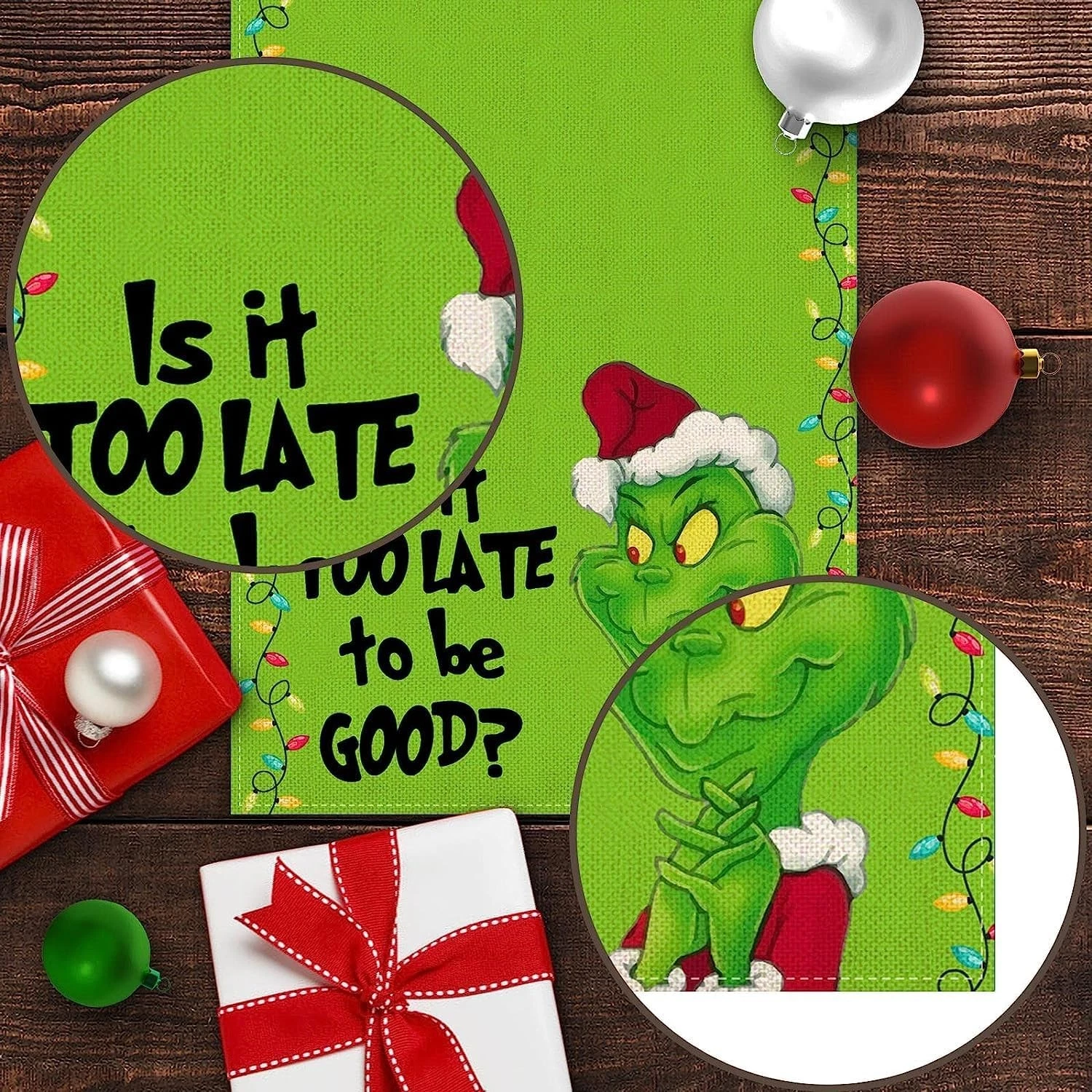 Funny Character Christmas Table Runner Green Monster Holiday Decor