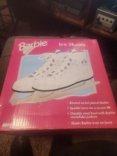 NEW Sz 2 Vintage 1995 Brookfield Barbie Girls Ice Skates White Purple snow flake
