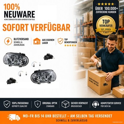 Scheinwerfer Set passend für VW Golf IV 1997-2003 + H7 H1 H3 L R. m. Stellmotor