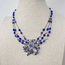 Robert Rose Festoon Necklace Blue Purple Silver-tone Multi-strand Faceted Retro Robert Rose Festoon Necklace Blue Purple Silver-tone Multi-strand Faceted Retro