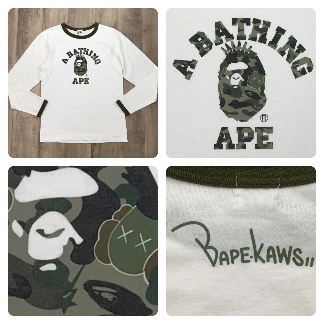 BAPE × KAWS 1st camo green NYC college logo T-shirt NIGO A