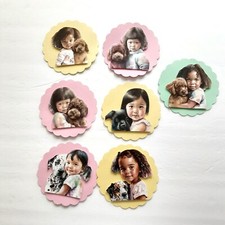 Cute Girls Babies Puppy Dog Dimensional Card front Scrapbook Embellishment 494