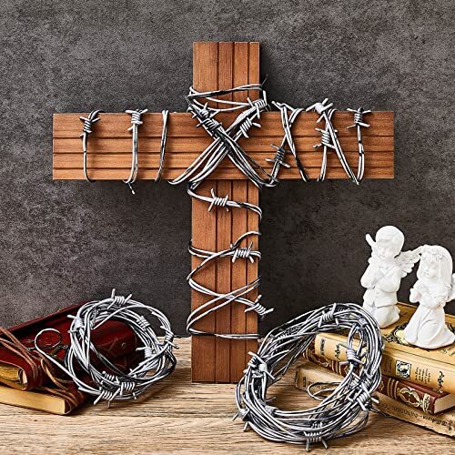 32 Foot Fake Rusted Barbed Wire Decoration 4 Pcs Halloween Plastic Barb Silver - Picture 8 of 8