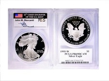 1995 W American Silver Eagle PF69 DCam  JOHN MERCANTI RARE FLAG LABEL POP 104