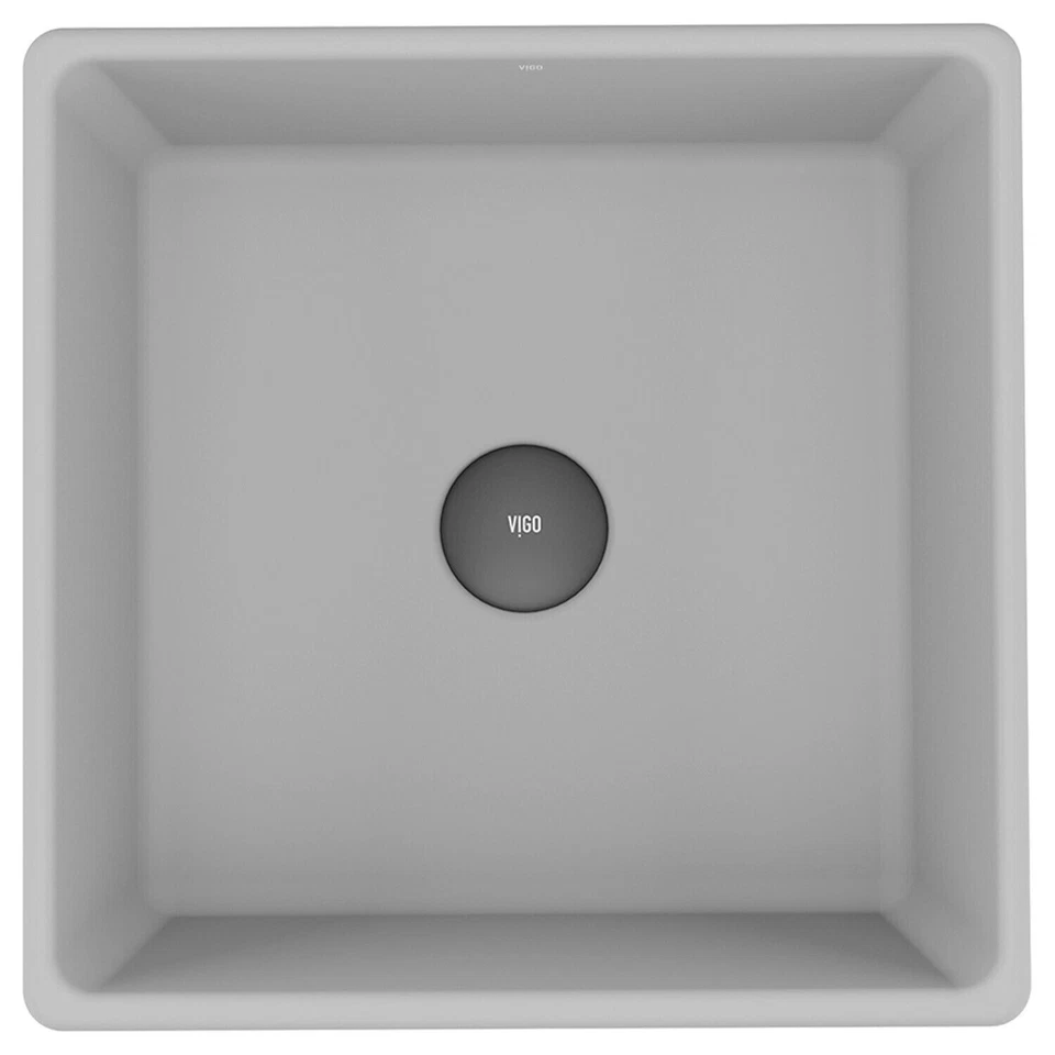 Fregadero de baño Vigo VG04051 Aster gris ceniza 14-1/2" cuadrado de piedra fundida Foto 2 de 4