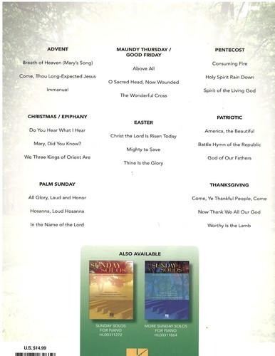 Seasonal Sunday Solos for Piano: Christmas, Holy Week, Pentecost, Thanksgiving & - Picture 2 of 3