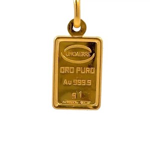 UNOAERRE Oro Puro 999.9 Fine Gold Bar 1g Framed 10K Gold Pendant - J503