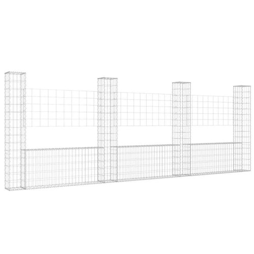 NNEVL U-shape Gabion Basket with 4 Posts Iron 380x20x150 cm - Bild 2 von 6