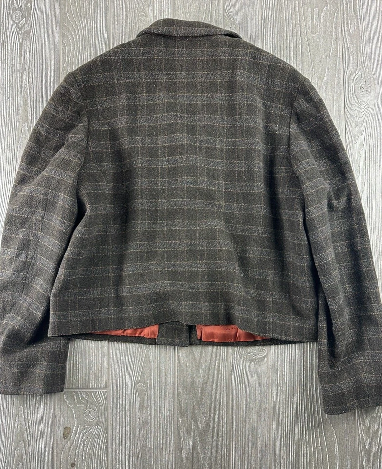 Harris Wallace Jacket Blazer Womens Sz Large Plaid Gray Wool Blend Button Up - Image 3 of 4