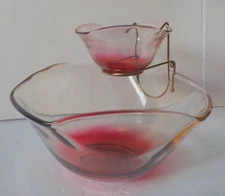 Vintage Indiana Glass Clear And Ruby Red Chip And Dip Salad Bowl Set