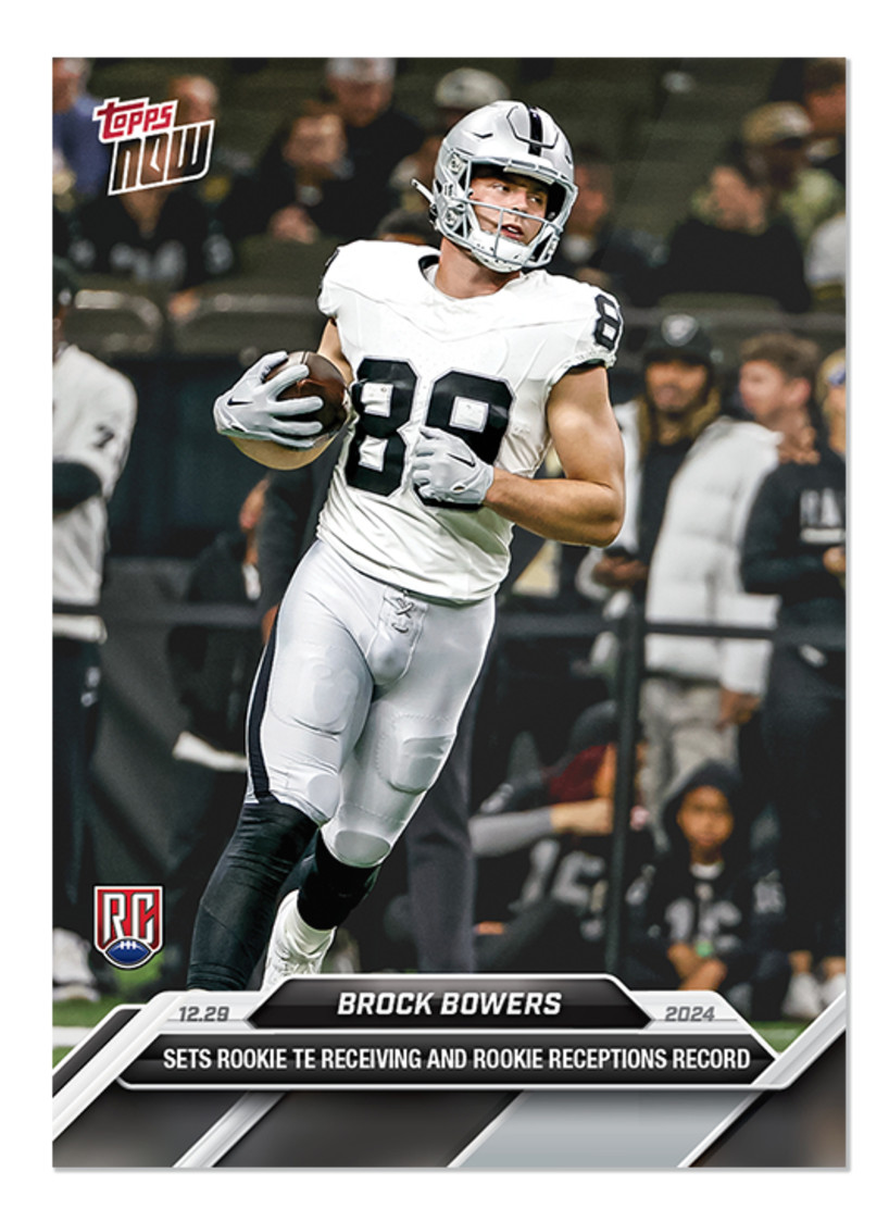 In Hand 2024 Topps Now Brock Bowers RC #17 Rookie TE Receiving Record BASE Card