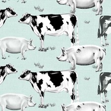 Pig  Cow Farm Animals Fabric by 1/2 yard 100 cotton 18in L x 44in W