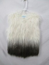 She Sky Womens Vest One Size Ivory Faux Fur Hook Eye Open Lined Brown Polyester