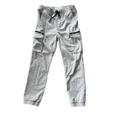 Old Navy Cargo Pants Boy's L 10 12 Khaki Beige Drawstring Pockets Adjustable