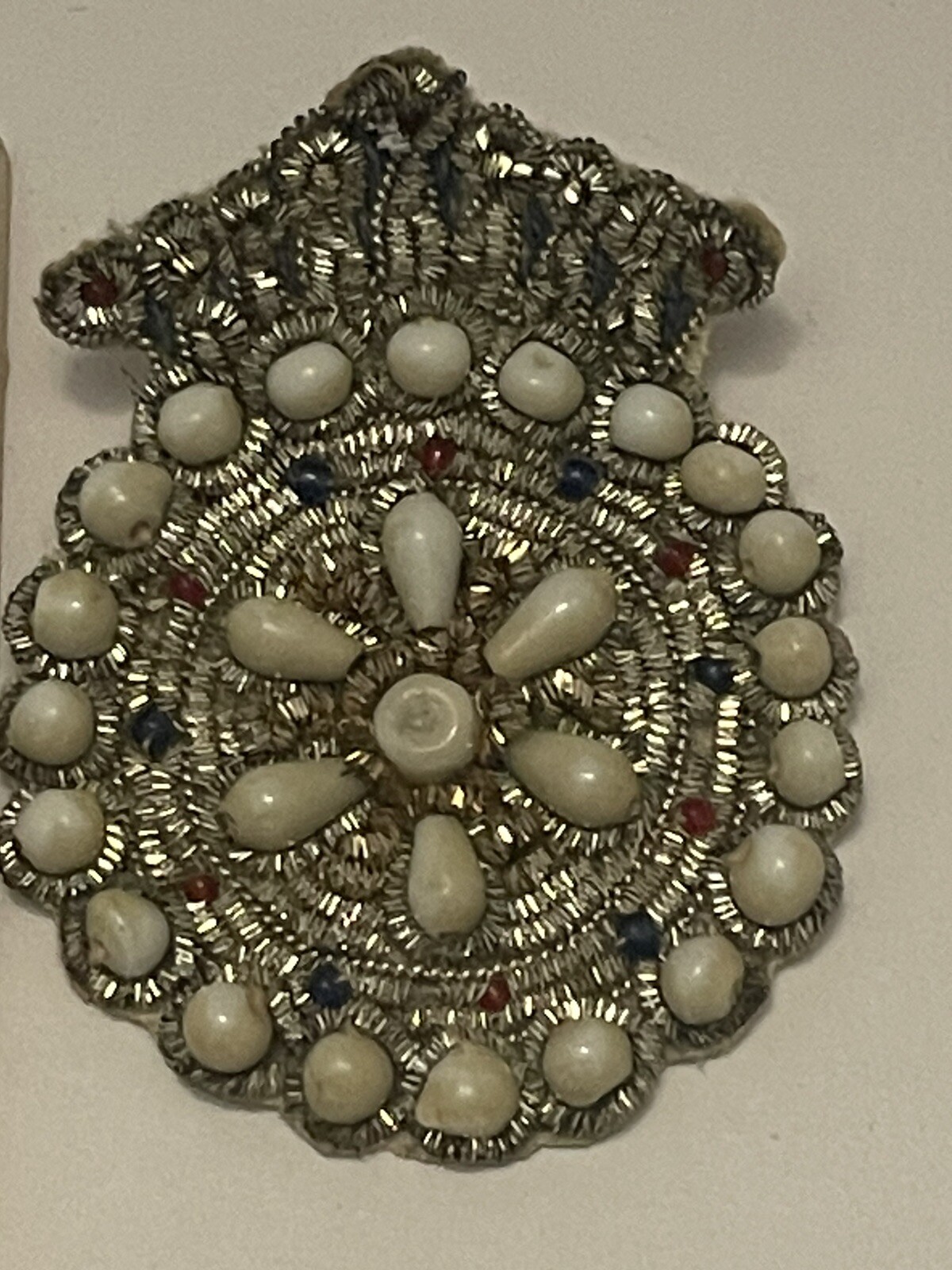 Metal Thread Embroidered Beaded Patch Brooch Pin … - image 2