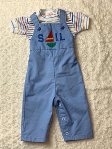 Healthtex Vintage 2pc Blue White Red Stripe Sail Button Overall Set 6 Months K3 Ebay