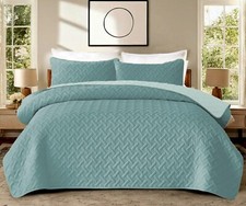 Quilted Bedspread REVERSIBLE Embossed Comforter Single Double King Bed Throw Set