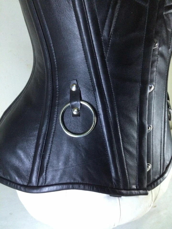 Heavy Duty Front Busk Double Steel Boned Waist Trainer Cow hide Leather Corset - Image 2 of 4