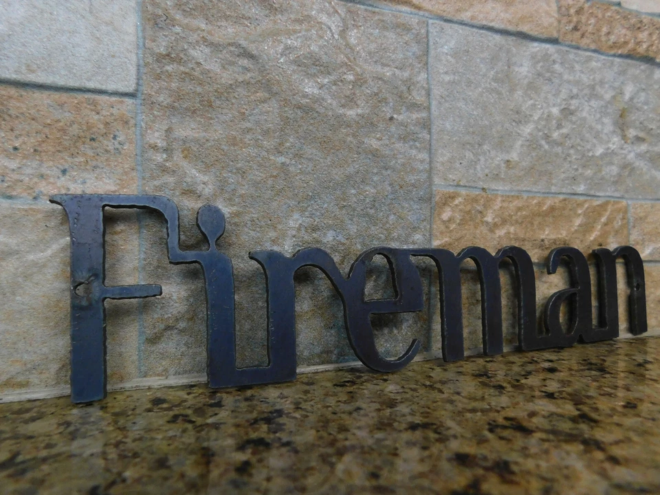 FIREMAN Metal Wall Art Word Quote Sign Decor Steel rustic Arrow Crafts Supplies - Image 2 of 4