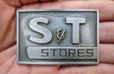Vtg S & T STORES Belt Buckle S&T Hardware Kentucky Paint Store Tools RARE VG+