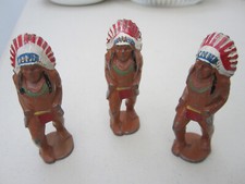 3 MANOIL Toy Lead Barclay Indian Chief w/ Two Knives NICE ORIGINAL PAINT  RARE 