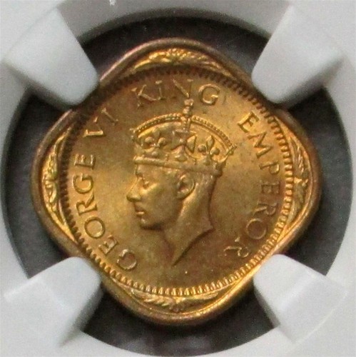 1942 B INDIA -BRITISH 1/2 ANNA KING GEORGE VI COIN NGC MINT STATE 64 - Picture 2 of 3