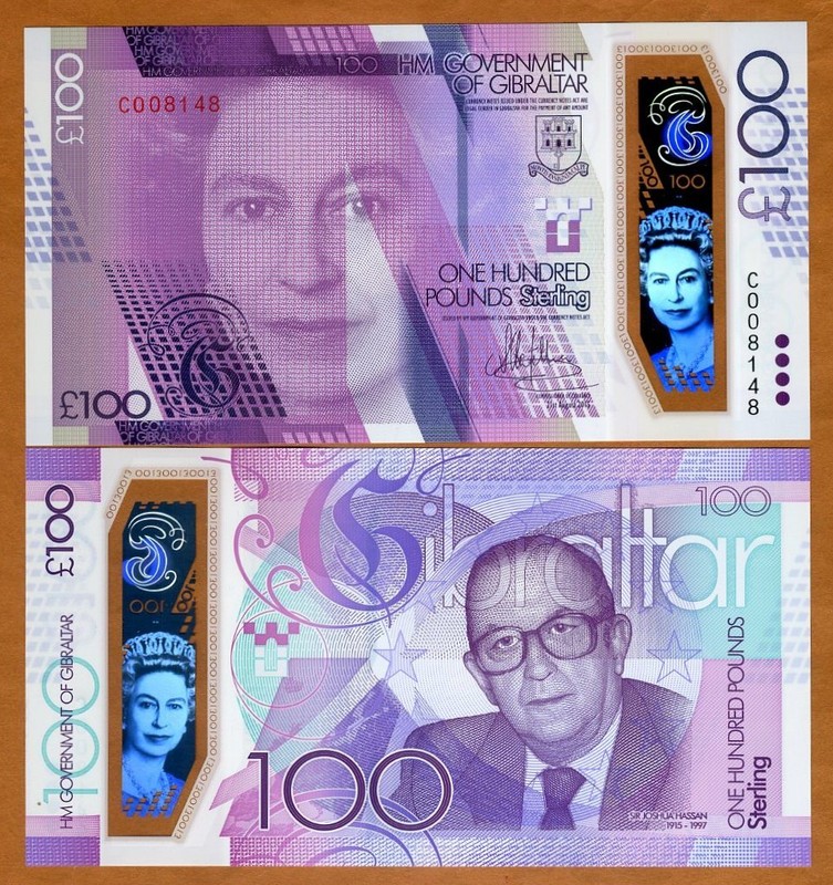 GIBRALTAR 100 pounds 2015 (2017) QEII Polymer P-New UNC Centennial Hassan