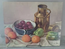 Vtg. Hank Bog Textured Still Life Litho, Fruit Bowl/Pitcher, #1135, 11" x 14"