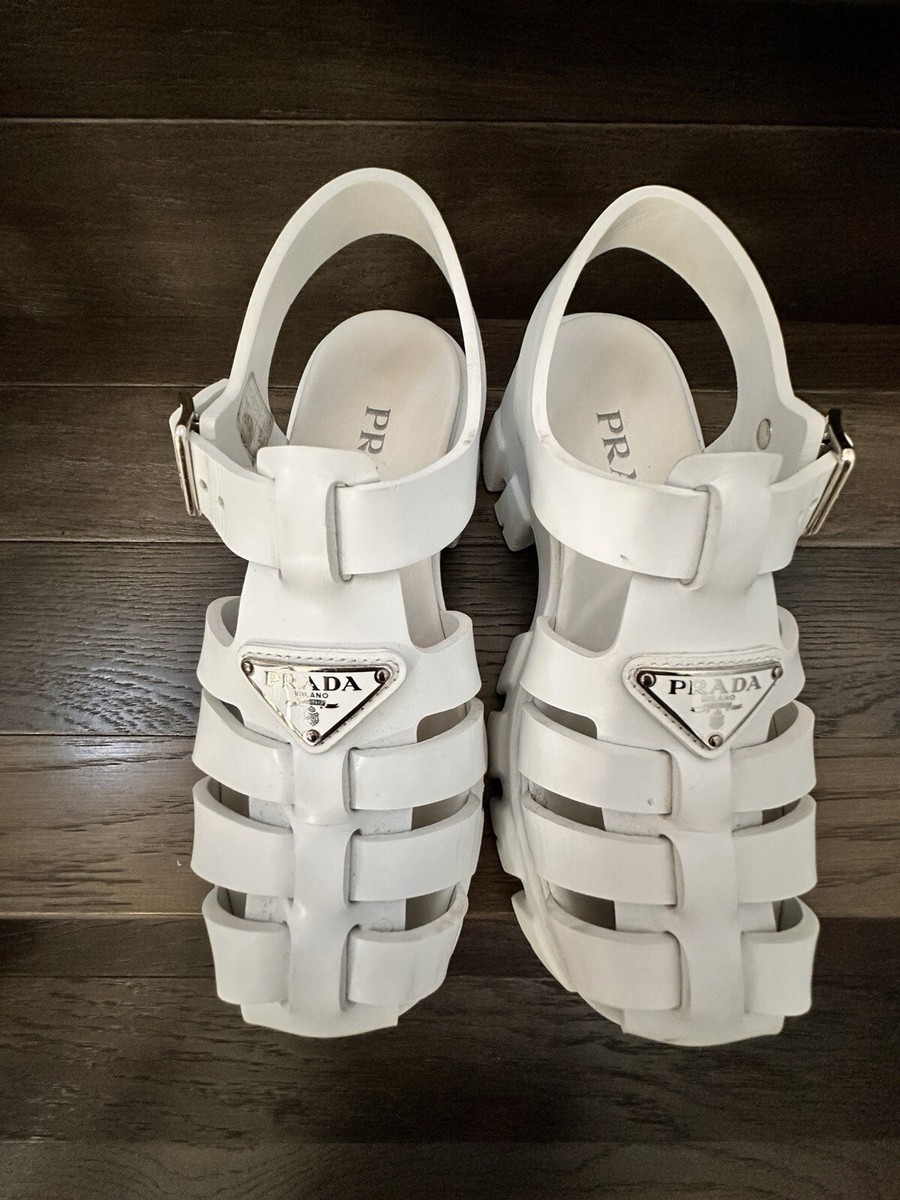 Prada Fisherman Sandals, White, Size 6. With Box. Authentic. Very