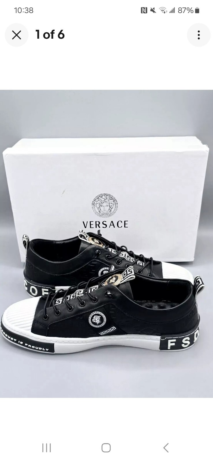 Versace Men's Black/Blue Custom Medusa Monogram Low-top Sneakers Size 11/45