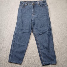 Eddie Bauer Jeans Womens 18 Blue Denim Loose Button Fly Made in USA Relaxed Fit