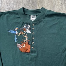 Vintage Lion King Shirt Adult Large Disney Catalog Green Long Sleeve Henley
