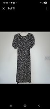Old Navy Puff Sleeve Midi Dress Womens Size M Navy Ditsy Floral Cottagecore Boho