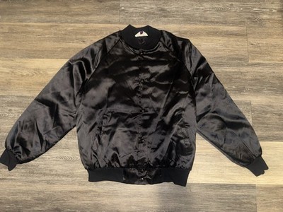 Vintage 80 s West Ark Mens Satin Bomber Jacket Black Dardenne Creek Farms Size L